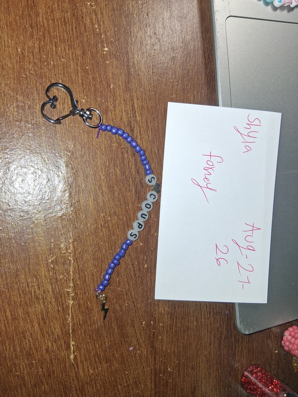 Purple Beaded Heart Keychain with Lightning Charm